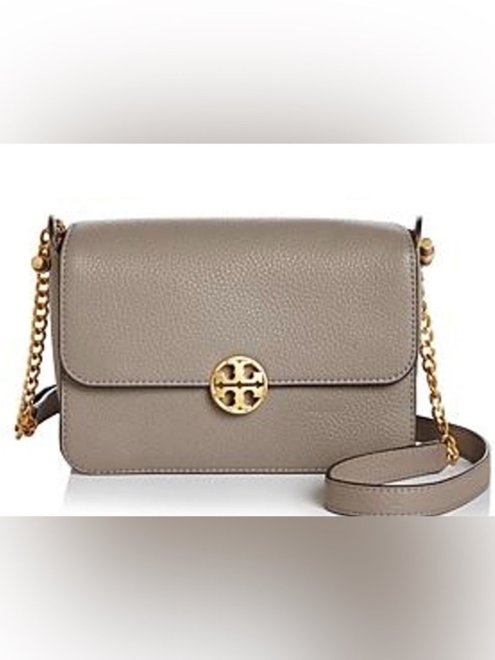 TORY BURCH CHELSEA LEATHER CROSSBODY BAG - IN GRAY HERON